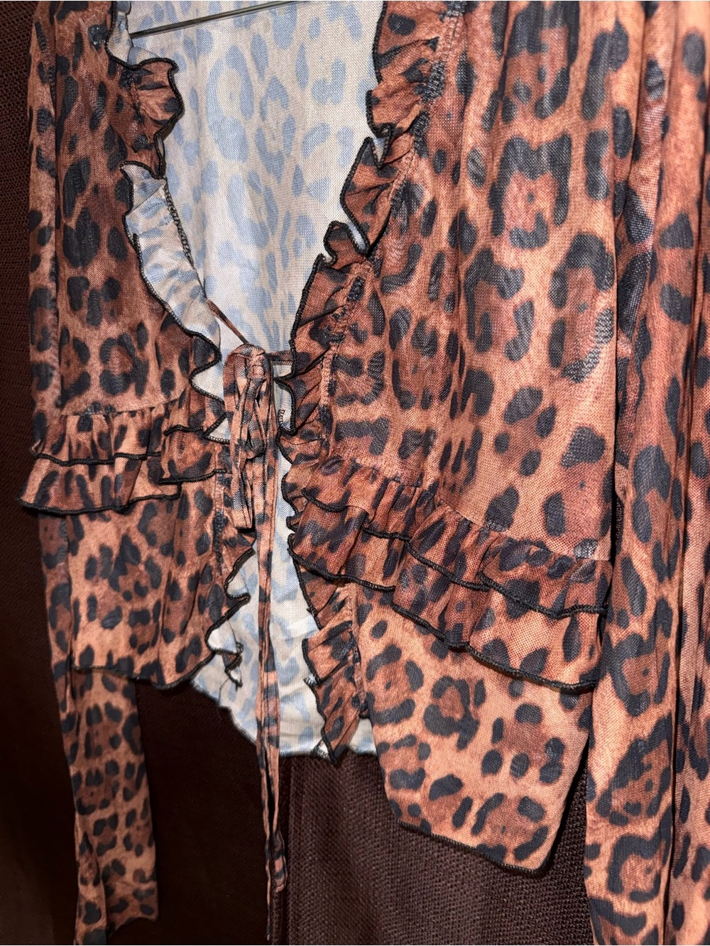 Leopard Print Ruffle Tie-Front Blazer Jacket - Brown
